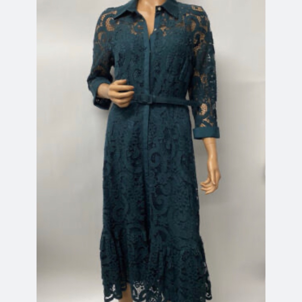 Nanette Lepore Teal Lace Shirt Dress - Picture 1 of 12